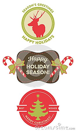 Set of Vintage Christmas Badges Vector Illustration